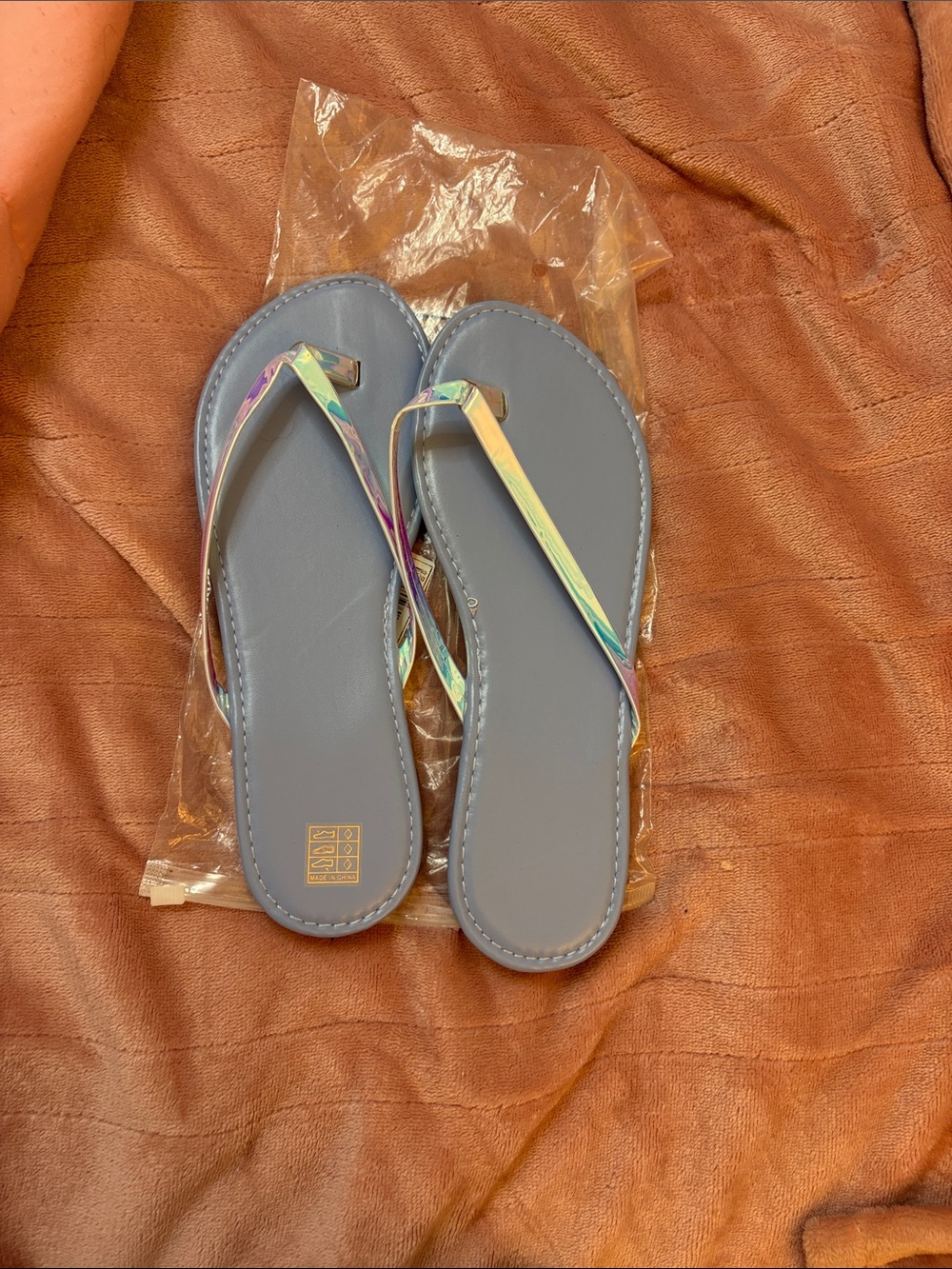 Source Unknown Iridescent-Strap Light Blue Flip Flops